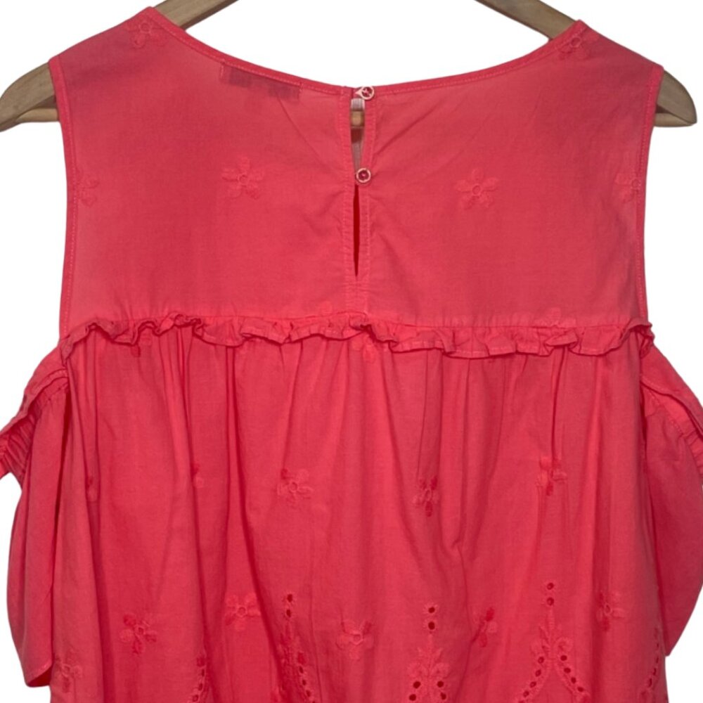 DEMOCRACY | Pink Cotton Cold Shoulder Eyelet Blouse | Size M - Picture 8 of 13